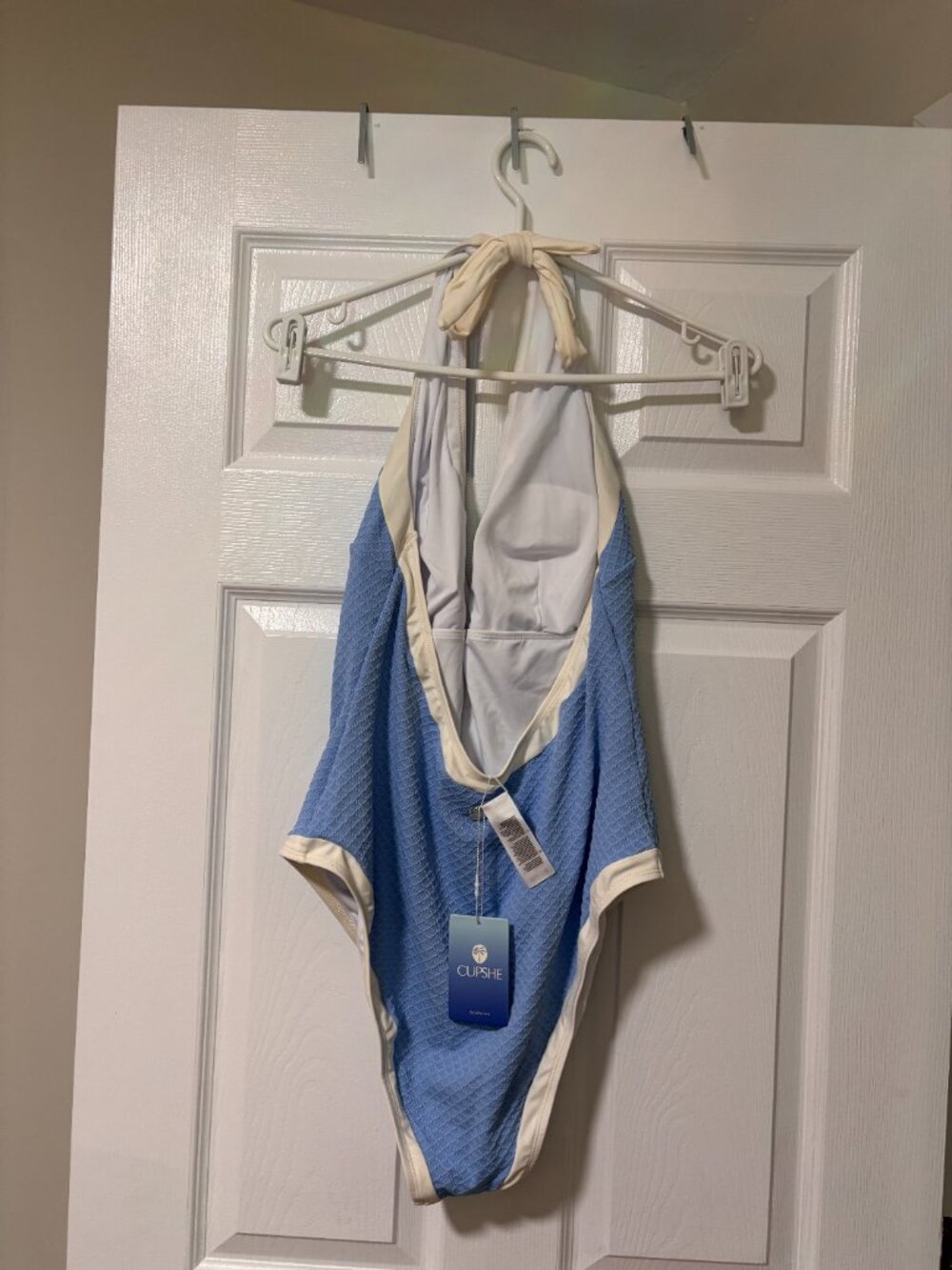 Light Blue Textured One-Piece Swimsuit | Gold Button Halter | NWT (XL) - Picture 2 of 8